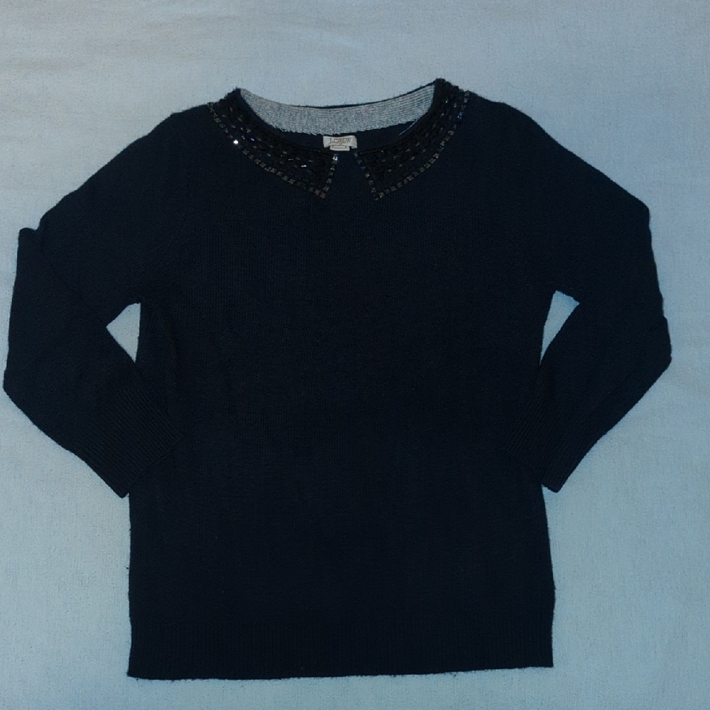 J. Crew Navy Sweater with Sequin Collar